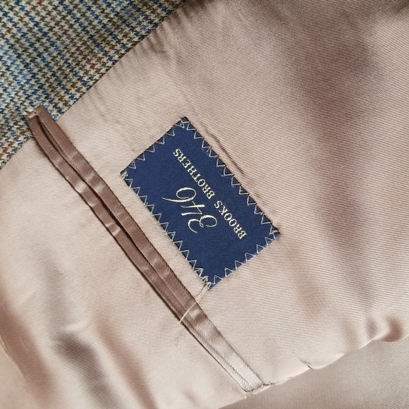 Brooks Brothers Sport Coat Tan Navy Houndstooth Two Button Wool Mens 46 R - Picture 4 of 7